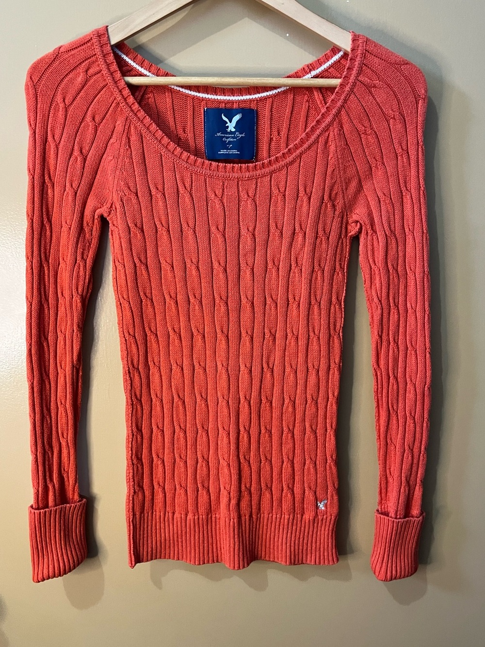 American Eagle Outfitters | S | Coral Cable-Knit Scoopneck Sweater | PTP 15”